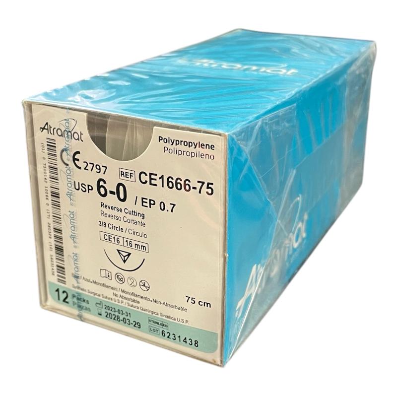 Поліпропілен монофіламент синій, не розсмоктується USP 6-0 (EP0.7) зі зворотн.-ріж. голкою 16мм, 3/8кола, довж. нитки 75см